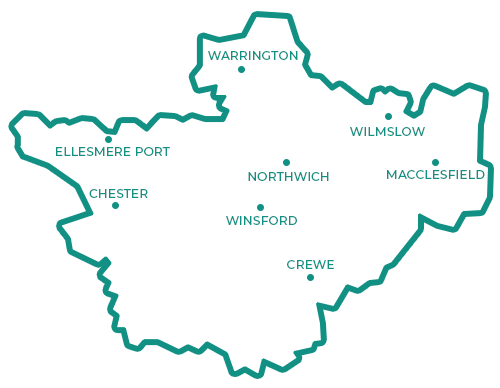 Simplified map of Cheshire region